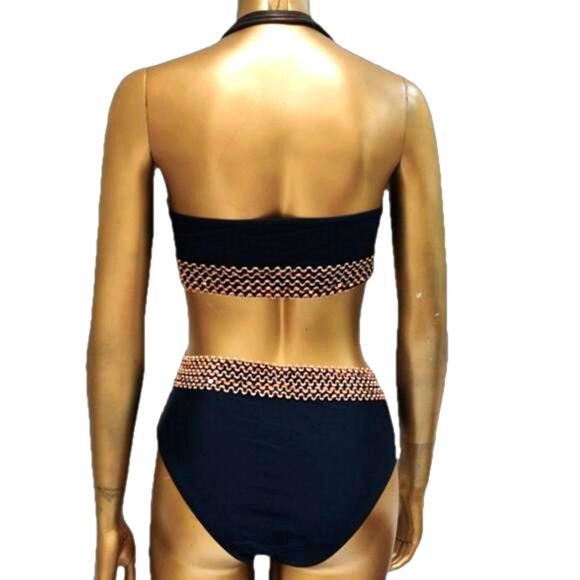 Cut-Out Black One-Piece Swimsuit w/ Gold Mesh Detail | NWOT | Small - Picture 8 of 9